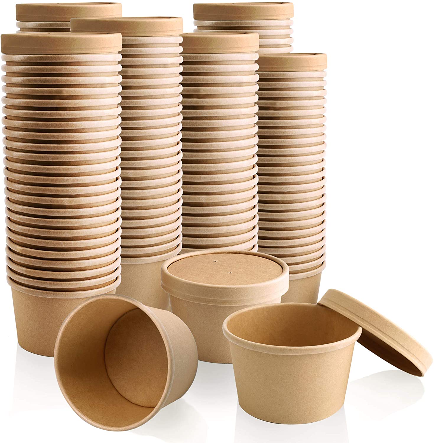 50 Pack, 12 oz Kraft Eco-friendly Compostable Paper Food Cup with Vented Lid, Hot or Cold Dish To Go Packaging, Ramen Soup Stews Salad Container - Eco Trade Company