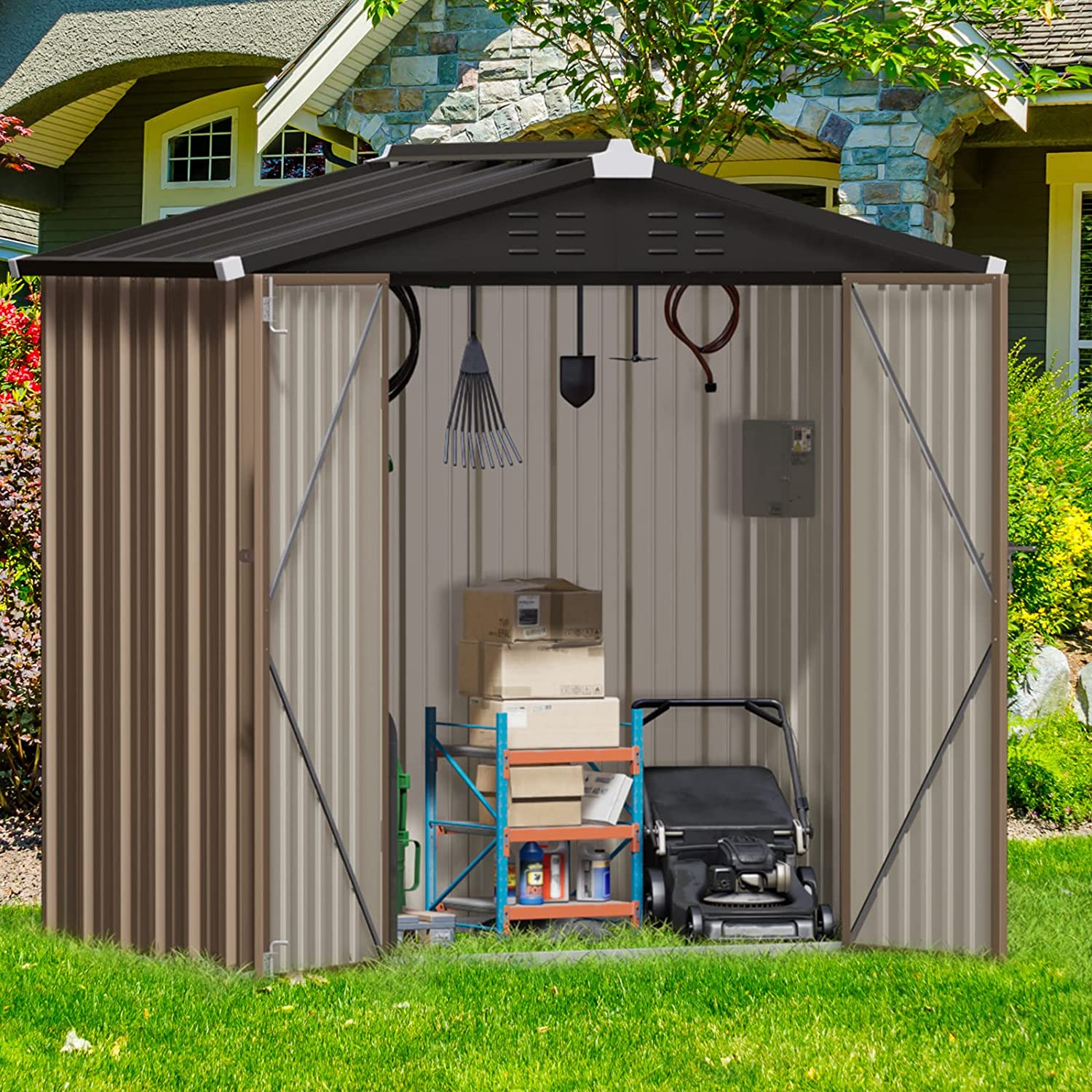 Outdoor Storage Shed, Galvanized Steel with Lockable Door - Eco Trade Company
