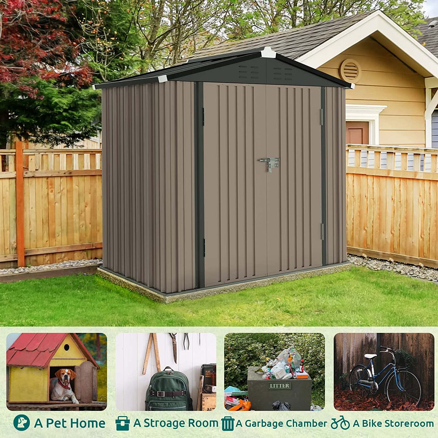 Outdoor Storage Shed, Galvanized Steel with Lockable Door - Eco Trade Company