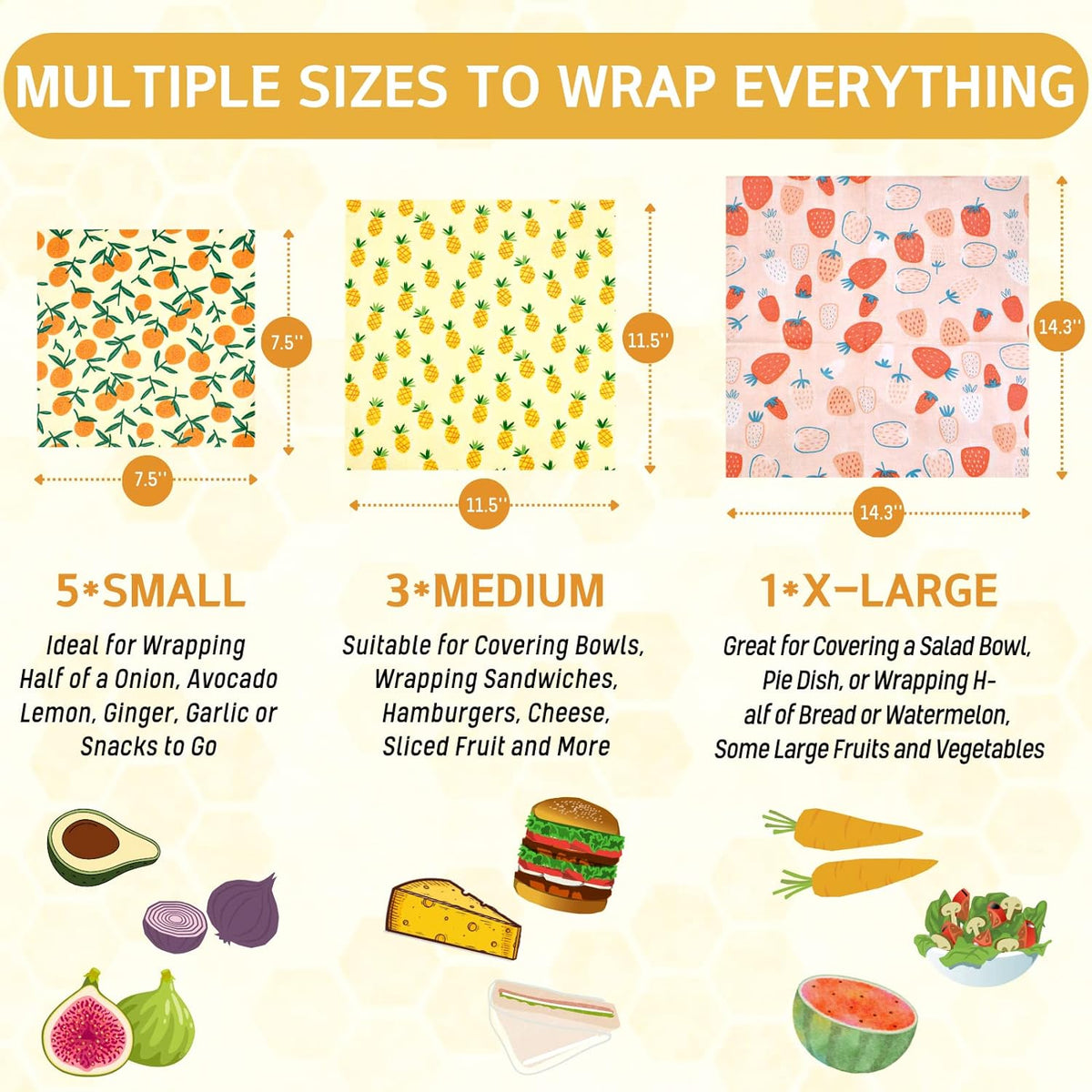 Reusable Beeswax Wrap 9 Pack Beeswax Wraps for Food, EcoFriendly