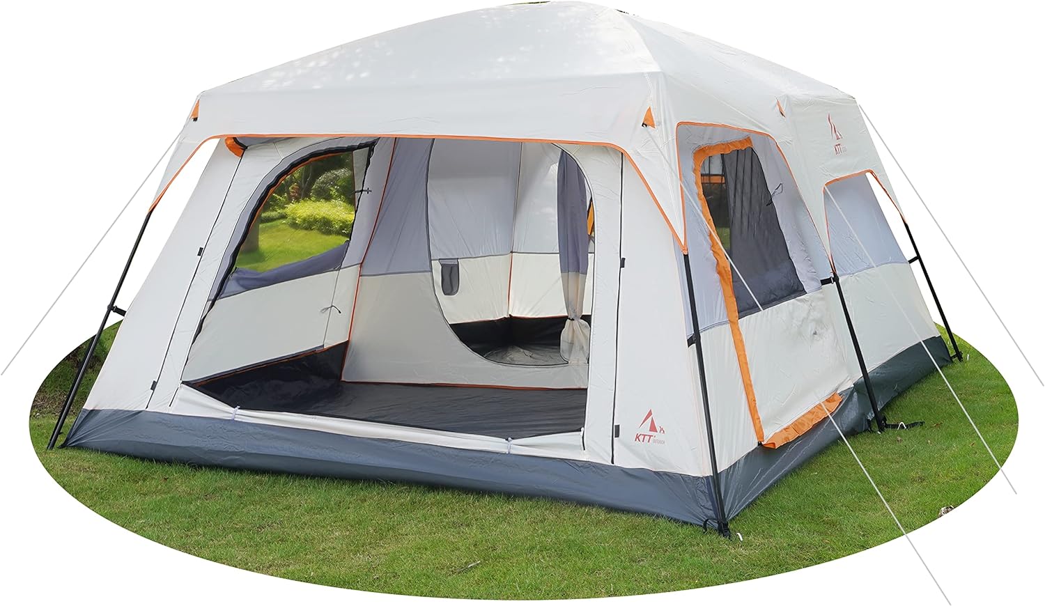 10 man tent KTT Extra Large Tent 10-12 Person(B),Family Cabin Tents,2 Rooms,3 Doors and 3 Windows with Mesh,Straight Wall,Waterproof,Double Layer,Big Tent for