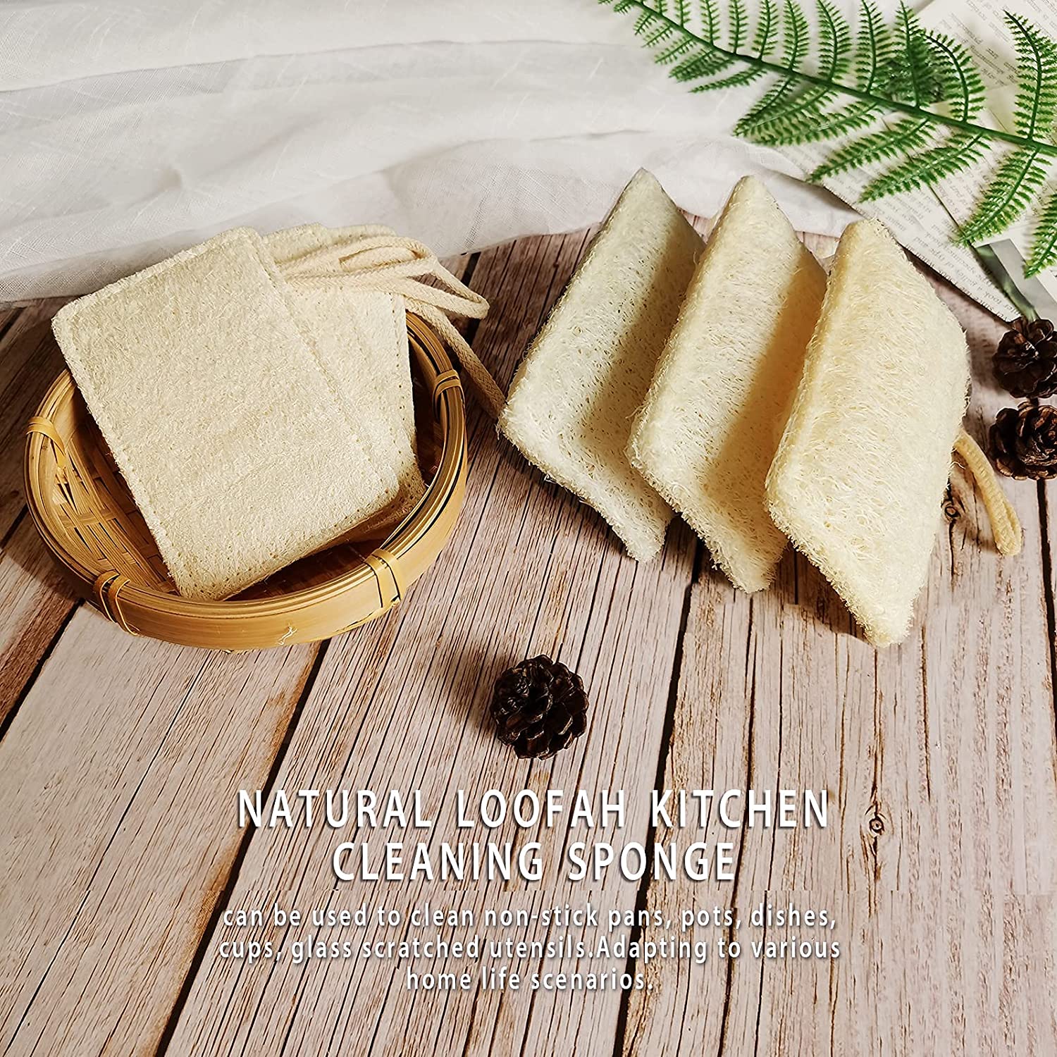Natural Dish Kitchen Sponges 6 Pack, Biodegradable Eco-Friendly Organic Loofah Plant, 100% Biodegradable - Eco Trade Company