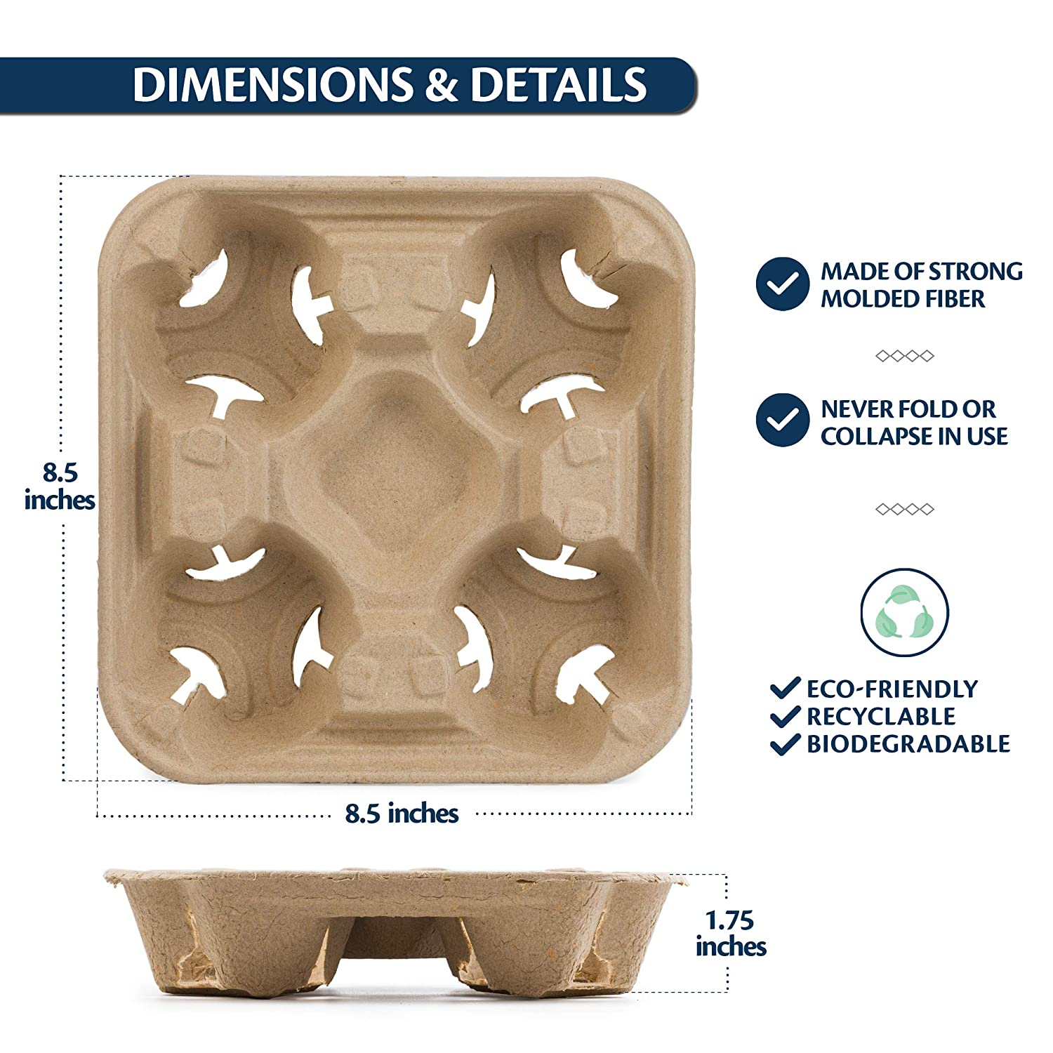Drink Carrier Tray - Pulp Fiber Compostable Stackable Ecofriendly - Eco Trade Company