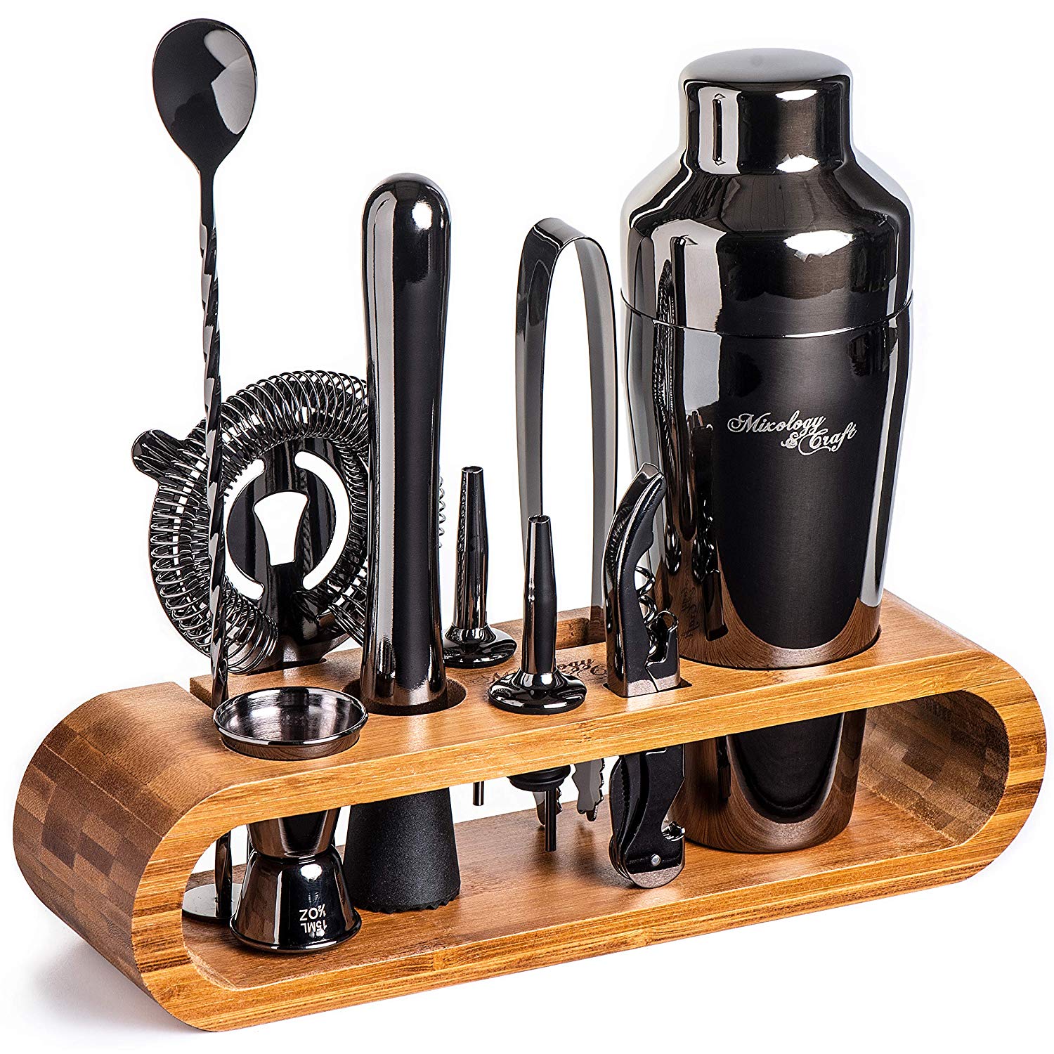 Bartender Kit: 10-Piece Bar Set Cocktail Shaker Set with Stylish Bamboo Stand - Eco Trade Company