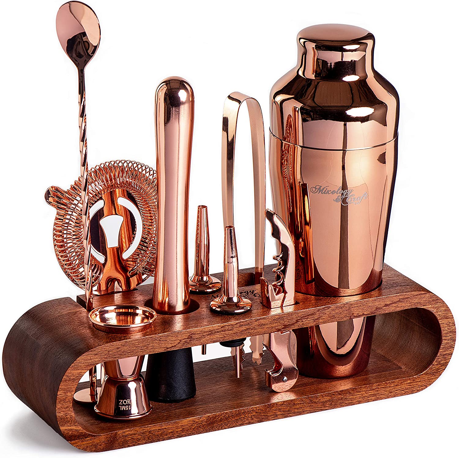 Bartender Kit: 10-Piece Bar Set Cocktail Shaker Set with Stylish Wooden Stand - Eco Trade Company