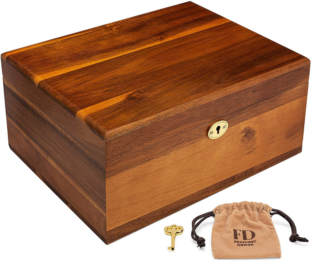 Wooden Storage Box with Hinged Lid and Locking Key, 11 X 8.5 X 5