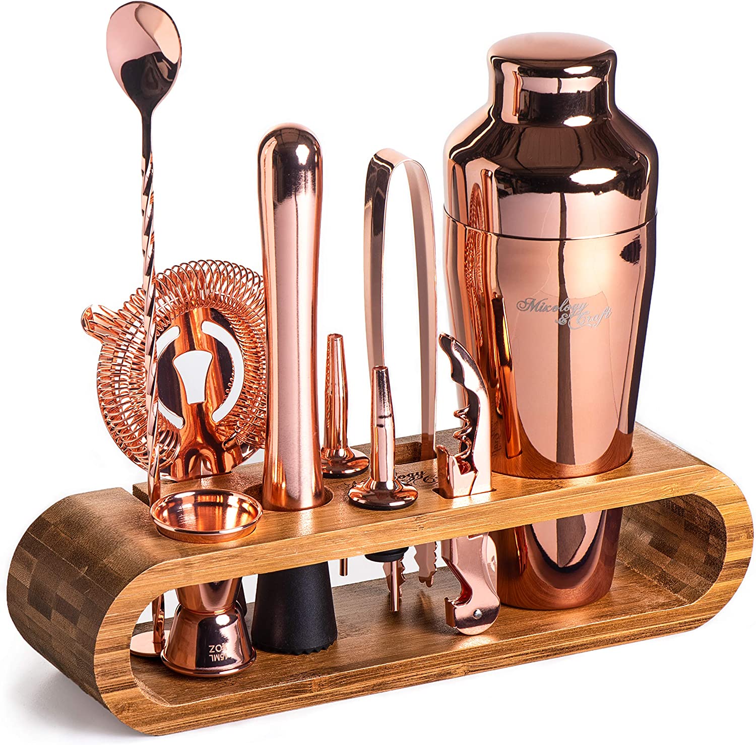 Bartender Kit: 10-Piece Bar Set Cocktail Shaker Set with Stylish Wooden Stand - Eco Trade Company