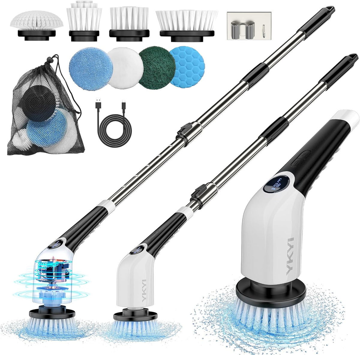 4 Brushes Head Cleaning Brush Electric Spin Scrubber for Bathroom