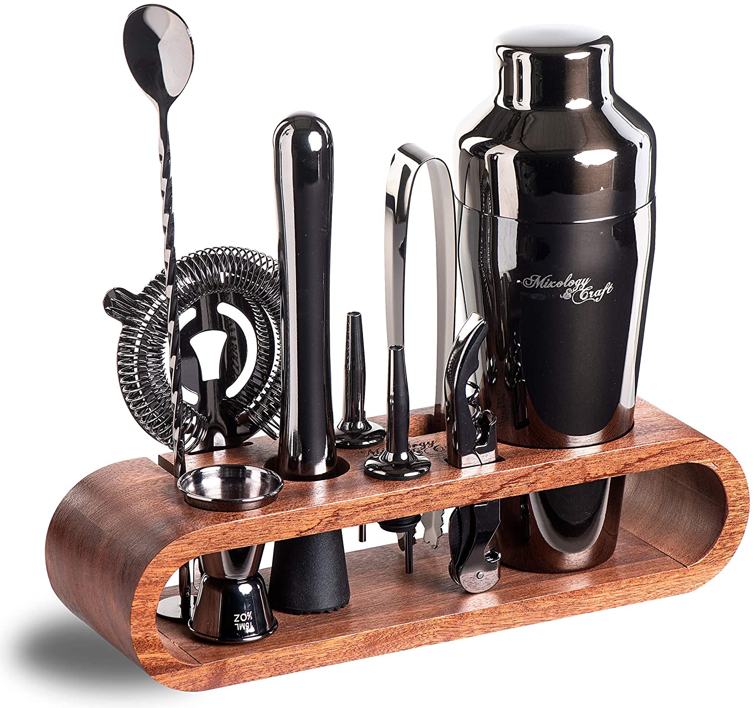 Bartender Kit: 10-Piece Bar Set Cocktail Shaker Set with Stylish Wooden Stand - Eco Trade Company