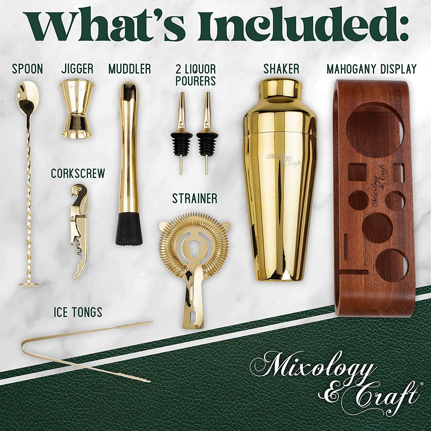 Bartender Kit: 10-Piece Bar Set Cocktail Shaker Set with Stylish Wooden Stand - Eco Trade Company