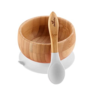 Organic Bamboo Infant Feeding Bowls + Soft Tip Silicone Spoon Set, BPA Free - Eco Trade Company