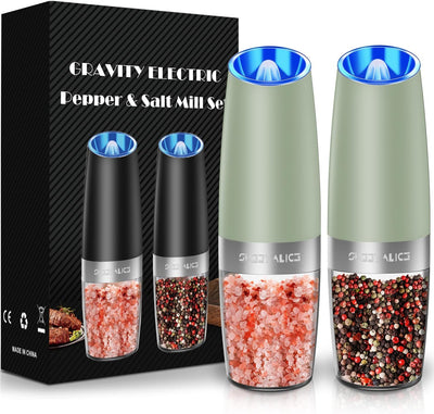 Electric Salt & Pepper Grinder Set, Adjustable Coarseness, LED, One-Hand Use, Stainless Steel 2-Pack - Eco Trade Company