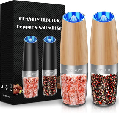 Electric Salt & Pepper Grinder Set, Adjustable Coarseness, LED, One-Hand Use, Stainless Steel 2-Pack - Eco Trade Company
