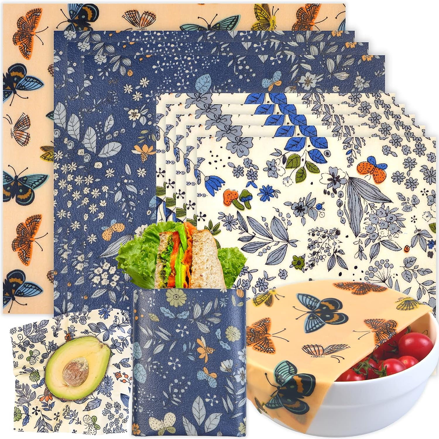 Reusable Beeswax Wrap - 9 Pack Eco-Friendly Food Wraps, Bread Sandwich Wrapper - Organic, Sustainable, Zero Waste, Reusable Plastic-Free - Eco Trade Company