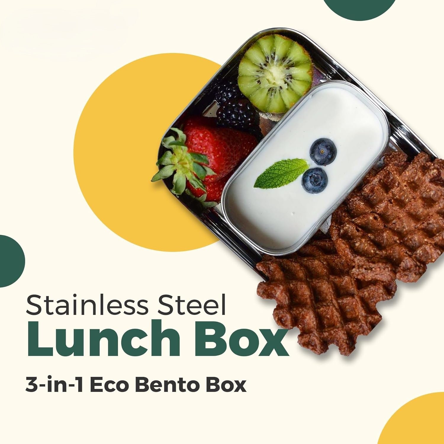 Stainless Steel Lunch Box, Leak Proof, 2 Tier Rectangle with Bonus Pod - Eco Trade Company