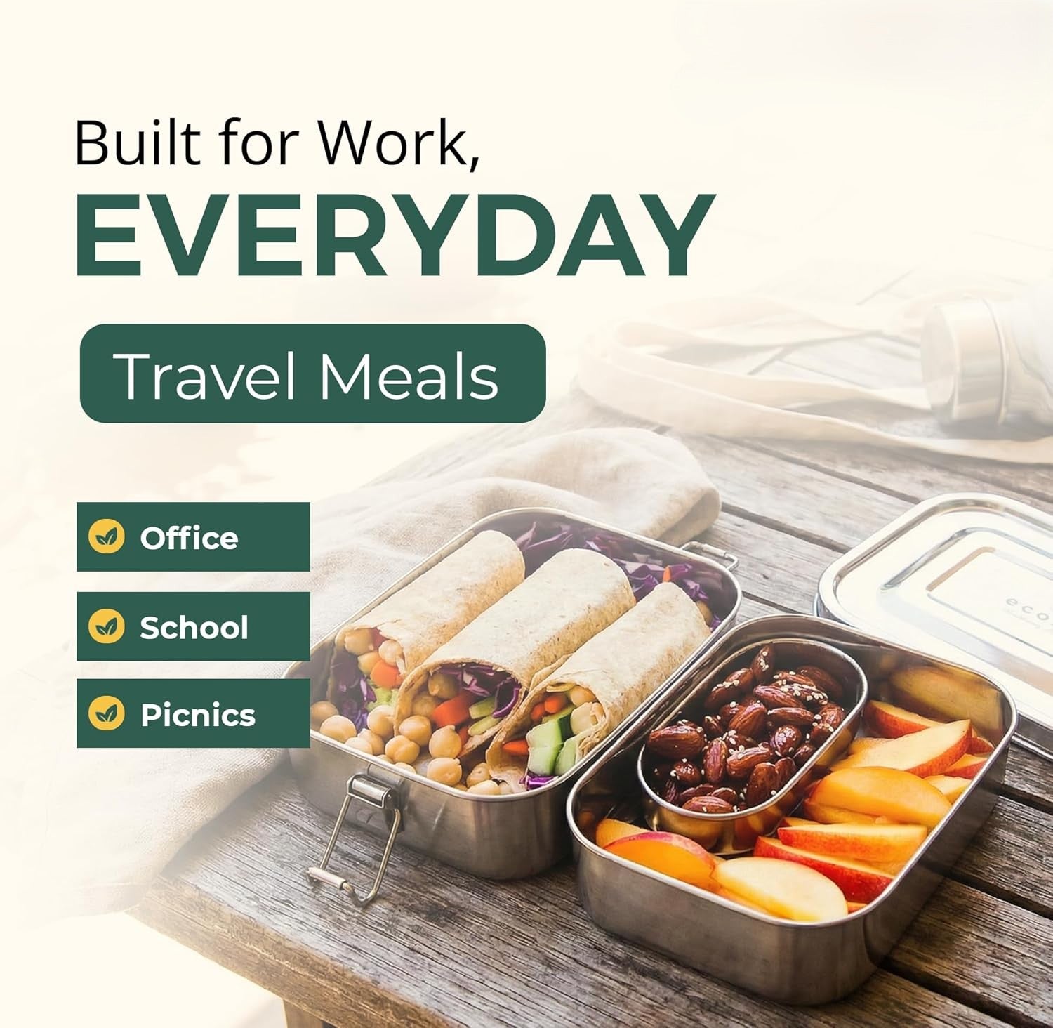 Stainless Steel Lunch Box, Leak Proof, 2 Tier Rectangle with Bonus Pod - Eco Trade Company