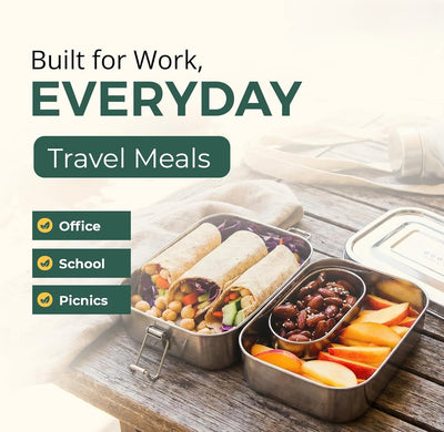 Stainless Steel Lunch Box, Leak Proof, 2 Tier Rectangle with Bonus Pod - Eco Trade Company