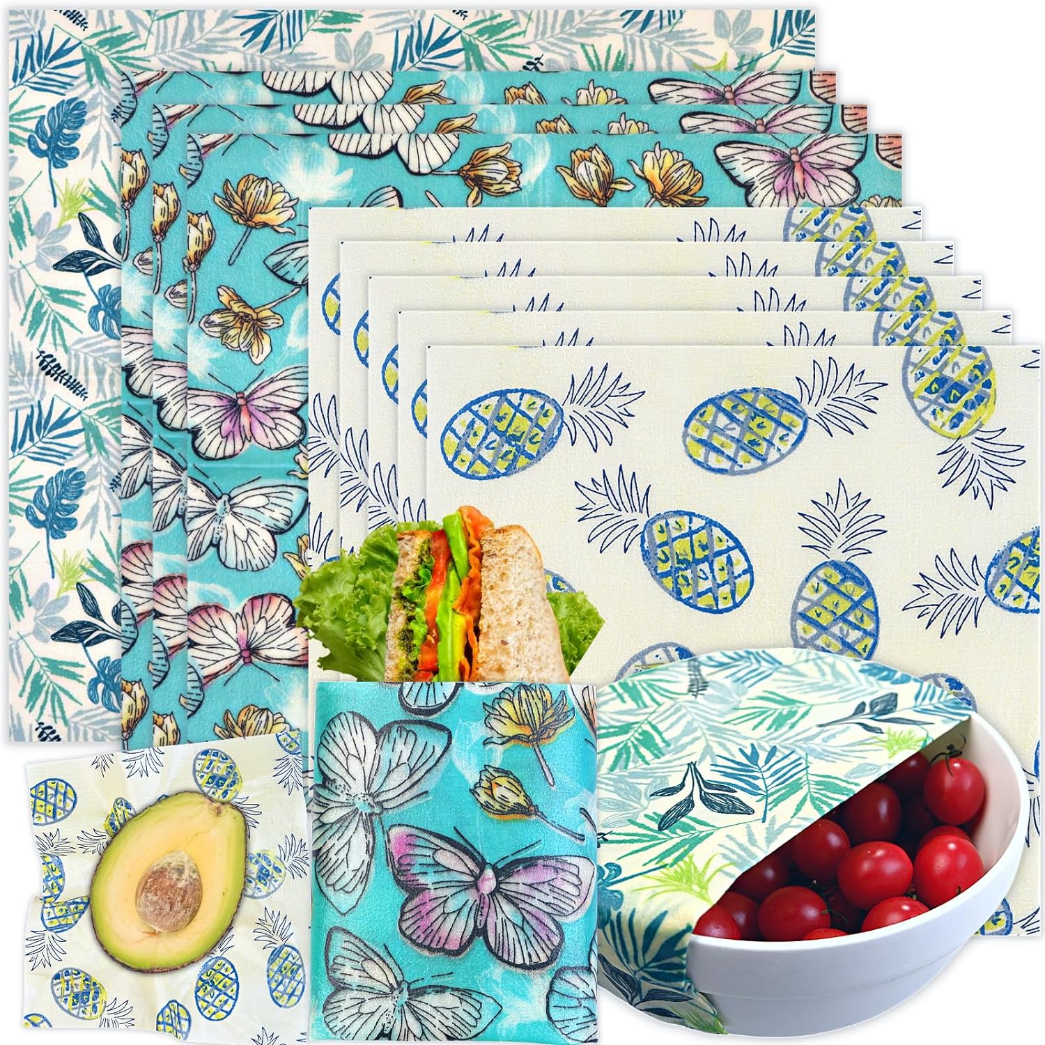Reusable Beeswax Wrap - 9 Pack Eco-Friendly Food Wraps, Bread Sandwich Wrapper - Organic, Sustainable, Zero Waste, Reusable Plastic-Free - Eco Trade Company