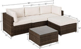 5-Piece Outdoor Furniture All-Weather Mottlewood Brown Wicker Sectional Sofa w Warm Gray Thick Cushions, Glass-Top Coffee Table, Patio - Eco Trade Company