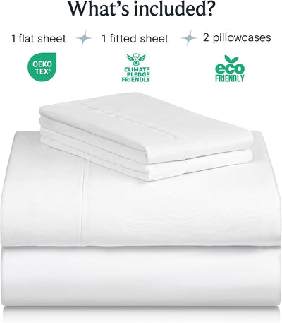 4 PC Sheet Set Bamboo Sheets Deep Pockets 18" Eco Friendly Wrinkle Free Sheets Machine Washable Hotel Bedding Silky Soft - White - Eco Trade Company
