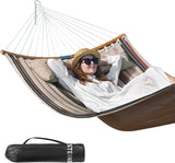 Double Hammock Swing Quilted Fabric, 11 FT Portable Hammocks with Folding Bamboo Spreader Bar & Pillow - Eco Trade Company