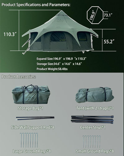 Cotton Canvas Tent Bell - Breathable and Windproof Family Camping Tents Glamping for 6/8/10 Person - Eco Trade Company
