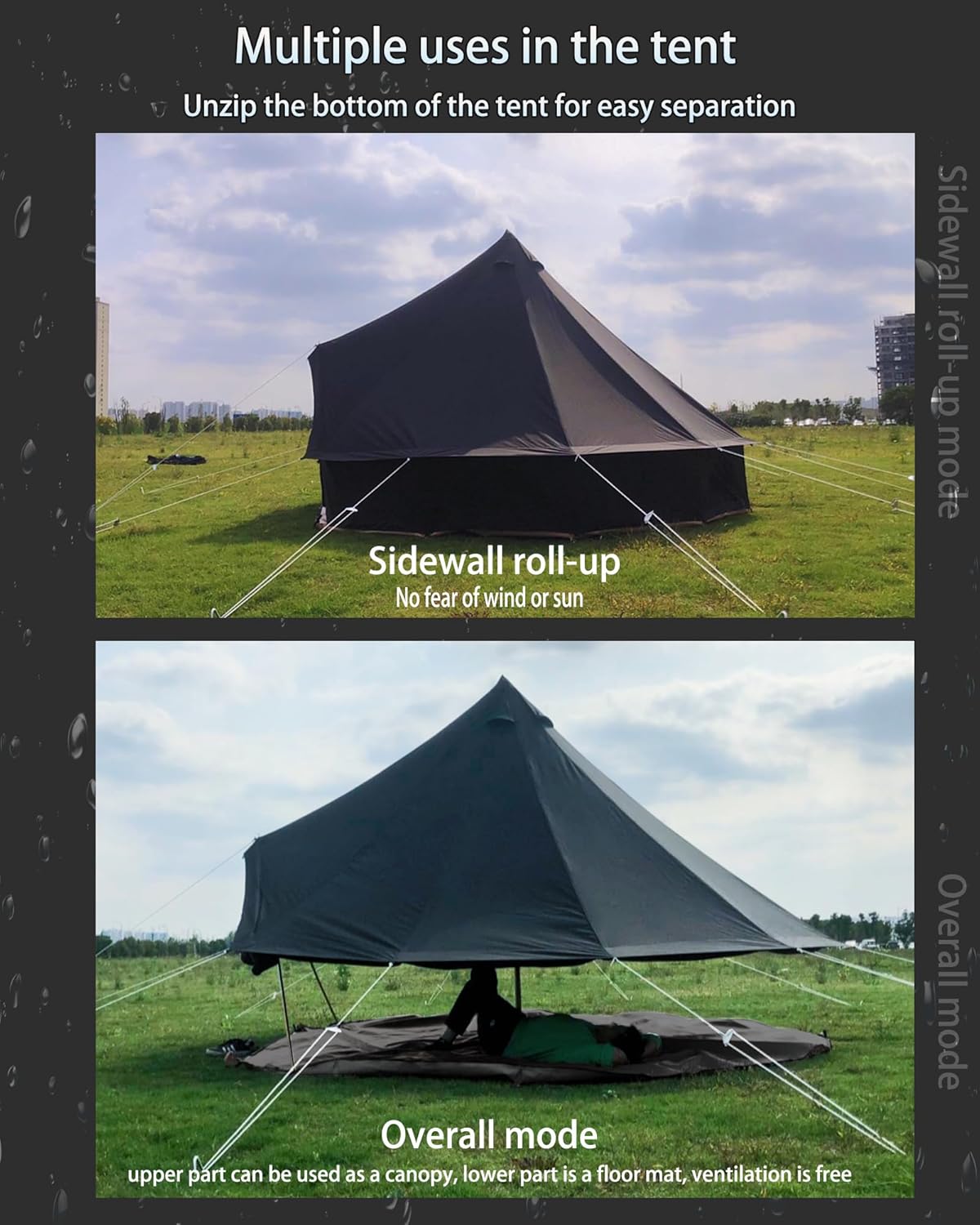 Cotton Canvas Tent Bell - Breathable and Windproof Family Camping Tents Glamping for 6/8/10 Person