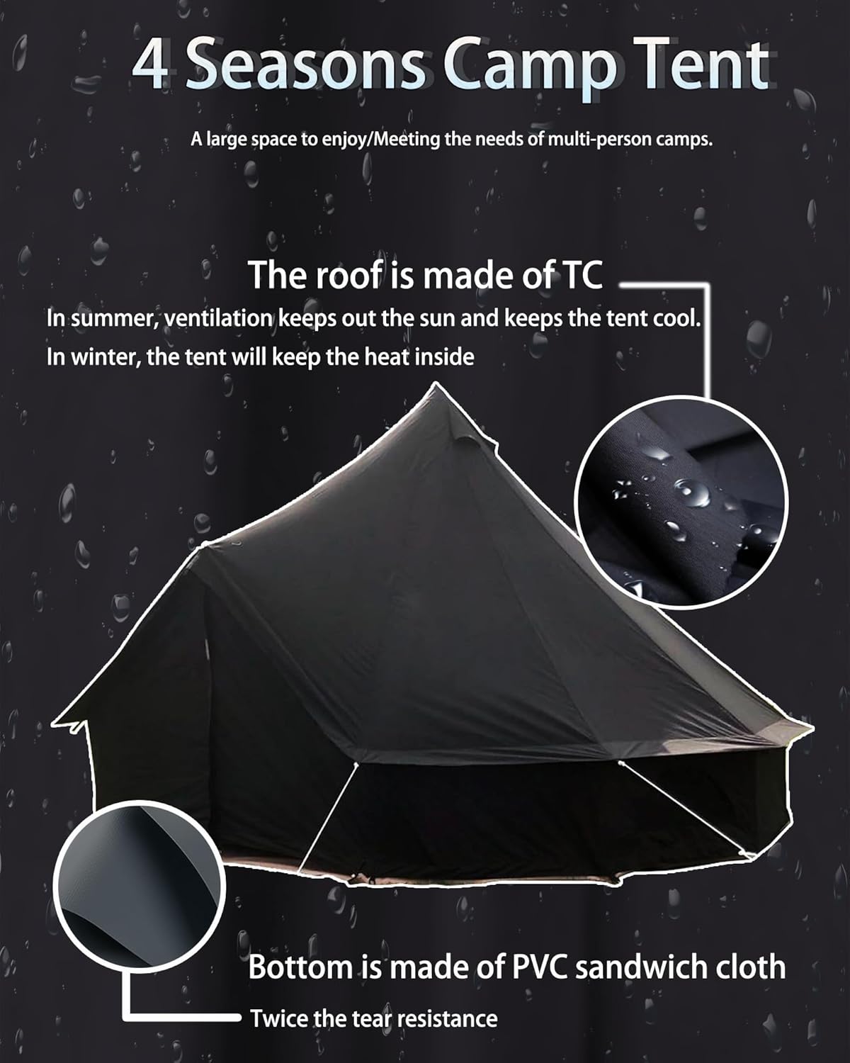 Cotton Canvas Tent Bell - Breathable and Windproof Family Camping Tents Glamping for 6/8/10 Person