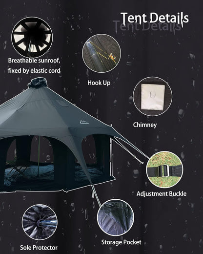 Cotton Canvas Tent Bell - Breathable and Windproof Family Camping Tents Glamping for 6/8/10 Person