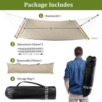 Double Hammock Swing Quilted Fabric, 11 FT Portable Hammocks with Folding Bamboo Spreader Bar & Pillow - Eco Trade Company