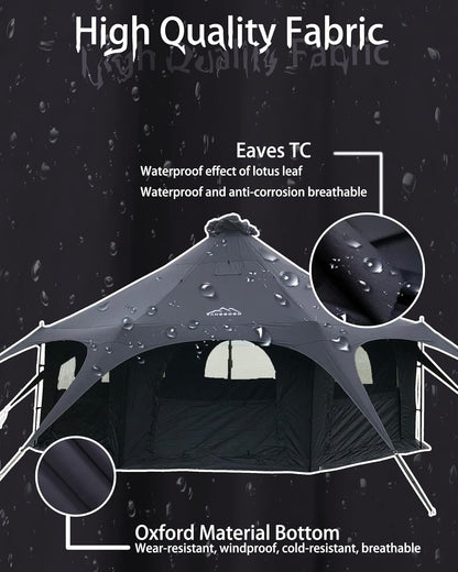 Cotton Canvas Tent Bell - Breathable and Windproof Family Camping Tents Glamping for 6/8/10 Person