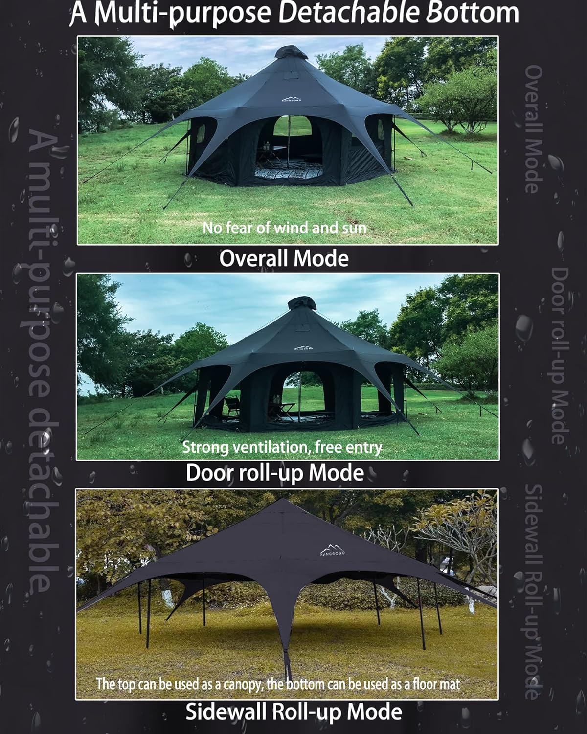 Cotton Canvas Tent Bell - Breathable and Windproof Family Camping Tents Glamping for 6/8/10 Person