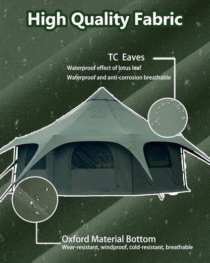 Cotton Canvas Tent Bell - Breathable and Windproof Family Camping Tents Glamping for 6/8/10 Person