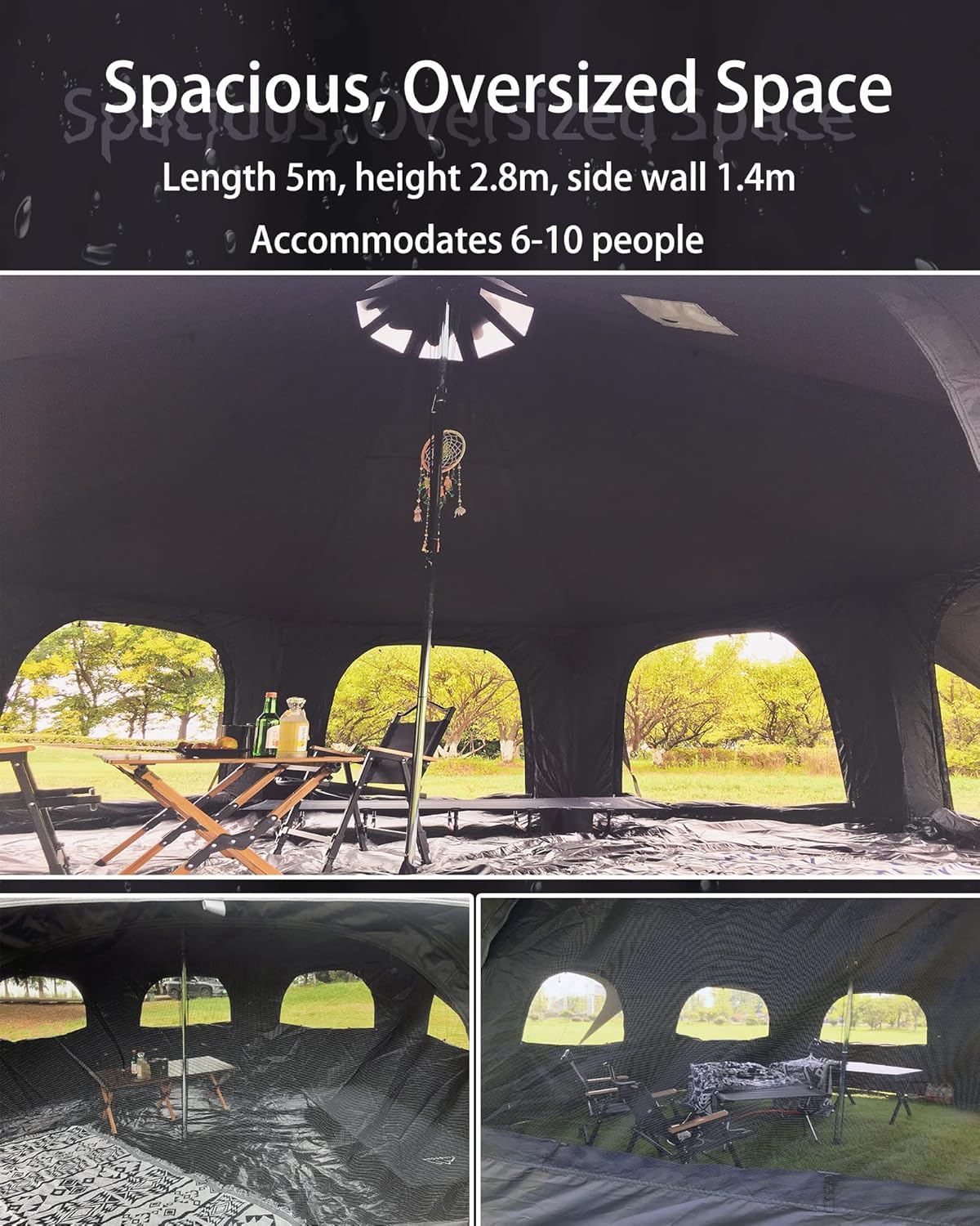 Cotton Canvas Tent Bell - Breathable and Windproof Family Camping Tents Glamping for 6/8/10 Person