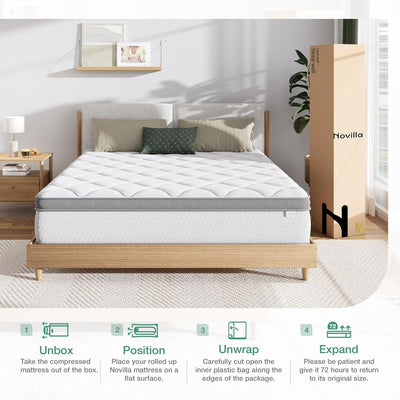 Eco-Friendly 10-Inch Full Hybrid Mattress in a Box, Pocket Innerspring Pillow Top for Motion Isolation, Pressure & Pain Relief, Medium-Firm Comfort - Eco Trade Company