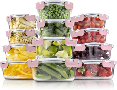 24-Piece Superior Glass Food Storage Container Set - Newly Innovated Hinged BPA-free Locking lids - 100% Leakproof - Eco Trade Company