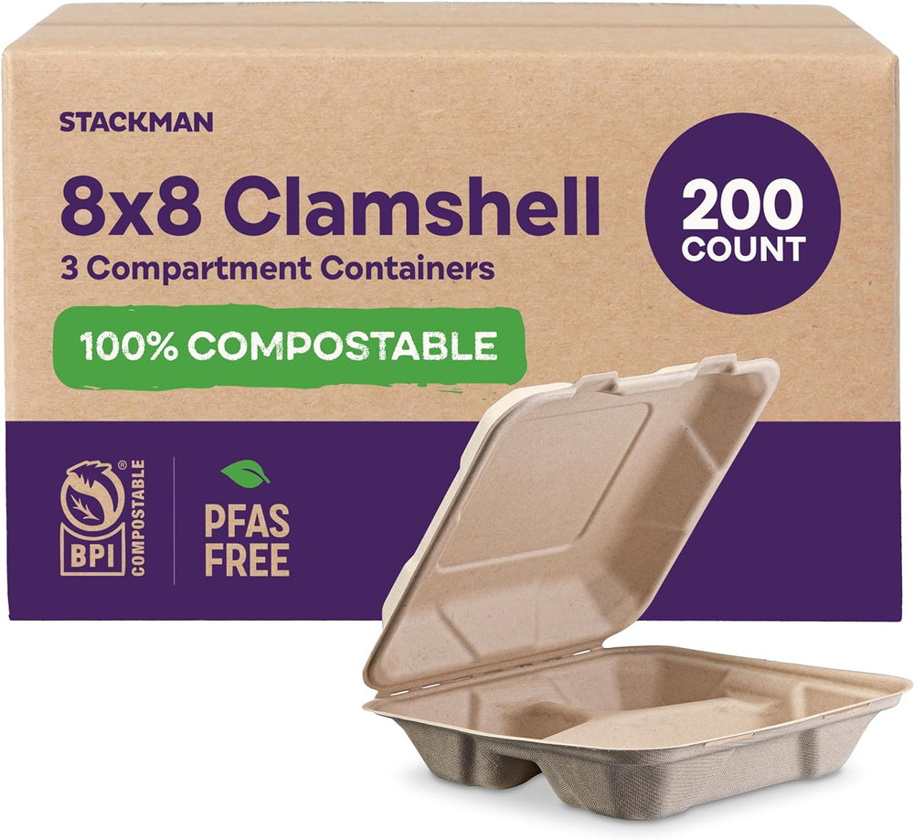 Compostable to Go Containers 3-Compartment Clamshell Take Out Food Con ...