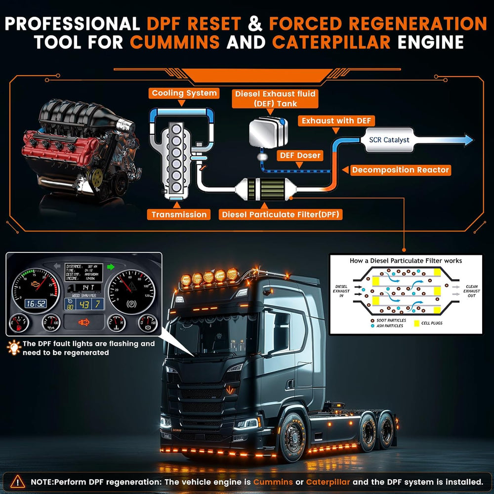 Heavy-Duty Truck Scanner for Cummins & Caterpillar, DPF Reset, Forced ...