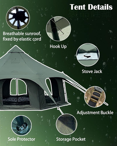 Cotton Canvas Tent Bell - Breathable and Windproof Family Camping Tents Glamping for 6/8/10 Person - Eco Trade Company