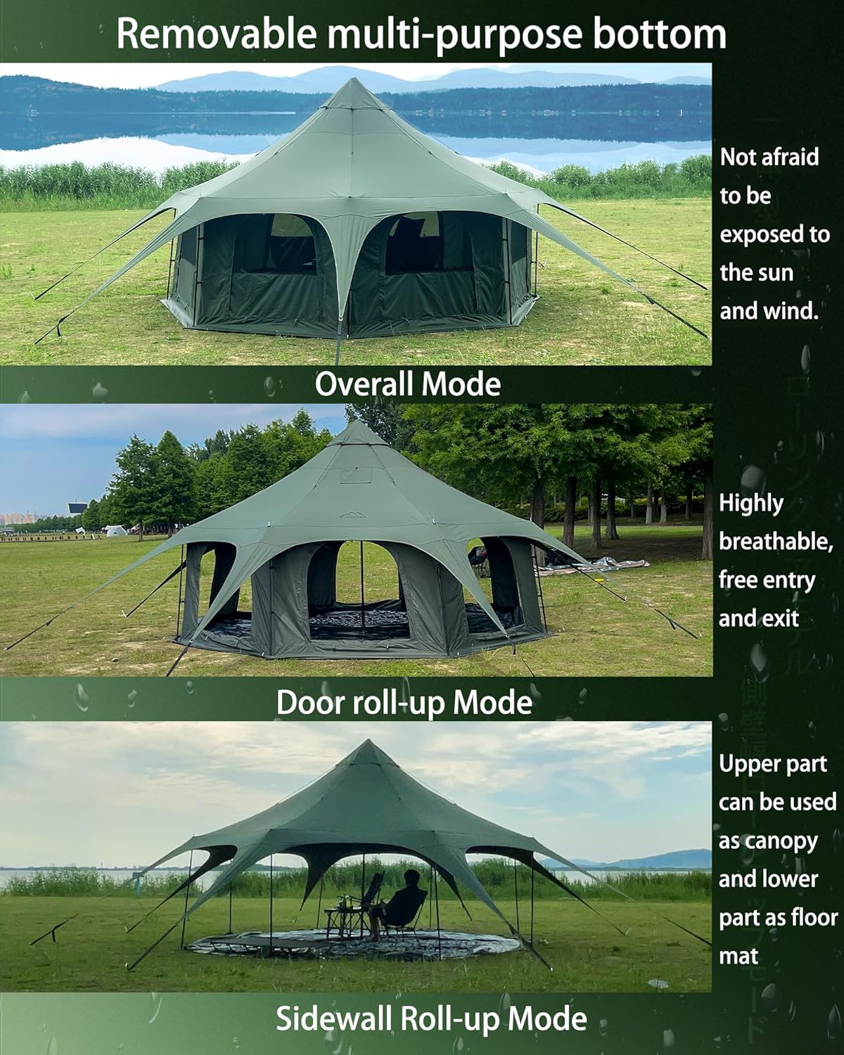 Cotton Canvas Tent Bell - Breathable and Windproof Family Camping Tents Glamping for 6/8/10 Person