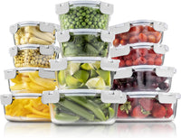 24-Piece Superior Glass Food Storage Container Set - Newly Innovated Hinged BPA-free Locking lids - 100% Leakproof - Eco Trade Company