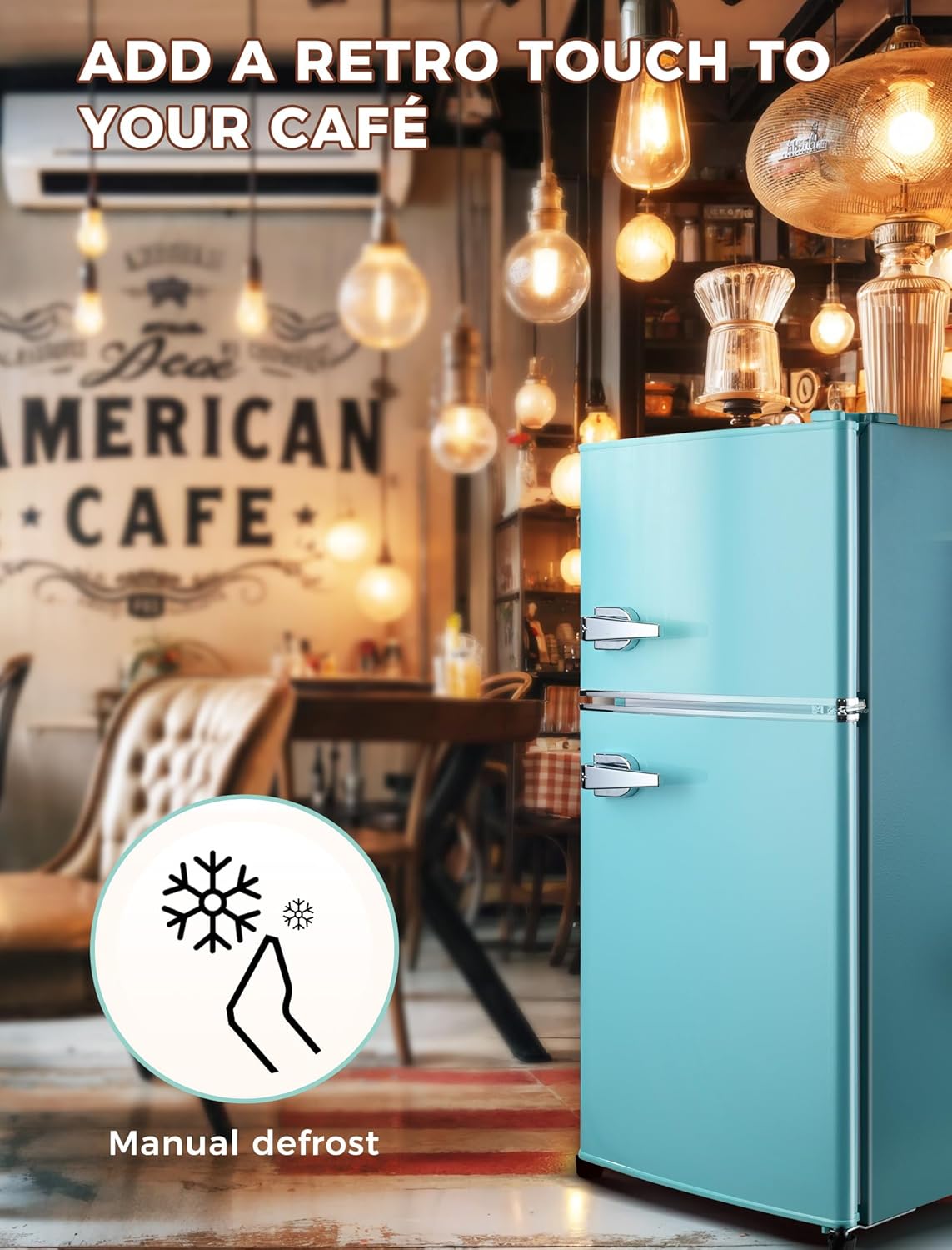 Retro 3.2 Cu. Ft. Compact Refrigerator with Freezer – Double Door Design, 7 Temperature Settings, Adjustable Glass Shelves – Perfect for Dorms, Offices & Apartments (Blue) - Eco Trade Company