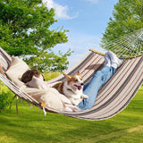 Double Hammock Swing Quilted Fabric, 11 FT Portable Hammocks with Folding Bamboo Spreader Bar & Pillow - Eco Trade Company