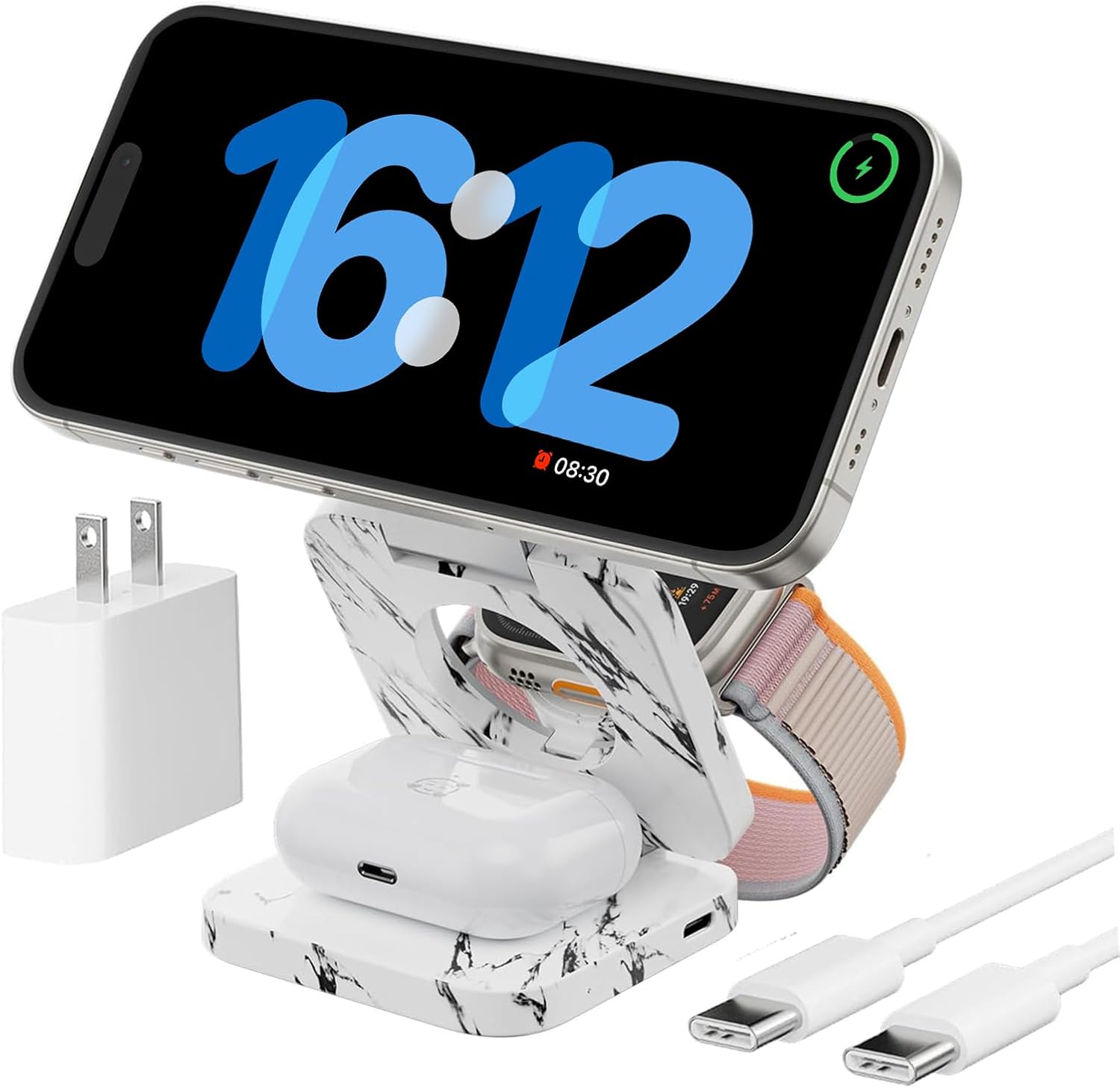 Fast Wireless Charger, Magnetic Foldable 3 in 1 Charging Station for iPhone, Apple Watch and Airpods3/2/Pro-Black