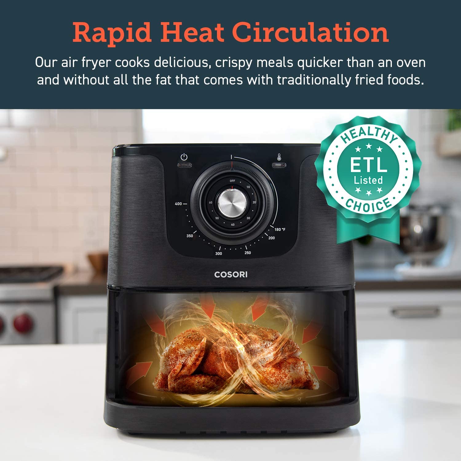Air Fryer Large Hot Electric Oven Oilless Cooker Deluxe Temperature Knob Control, Nonstick, ETL Listed Basket, 3.7 QT-Mechanical - Eco Trade Company