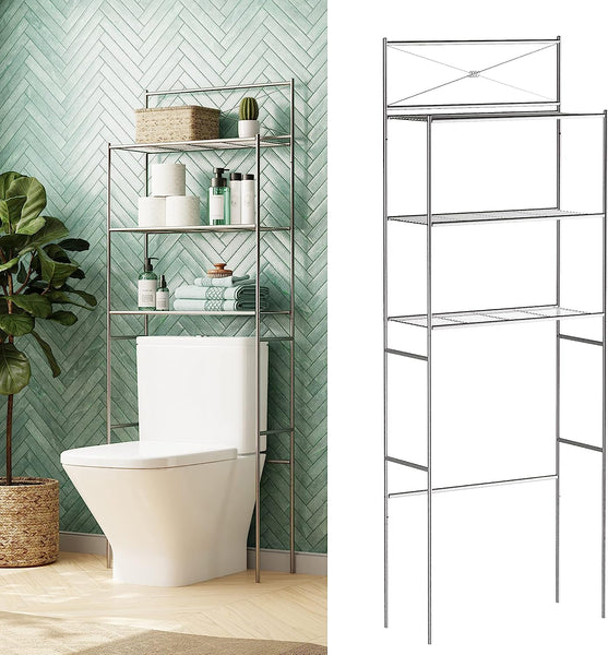 Toilet Storage, Metal Bathroom Spacesaver with 3 Shelves,Easy Assembly, 23.25 x 64.7" - Eco Trade Company