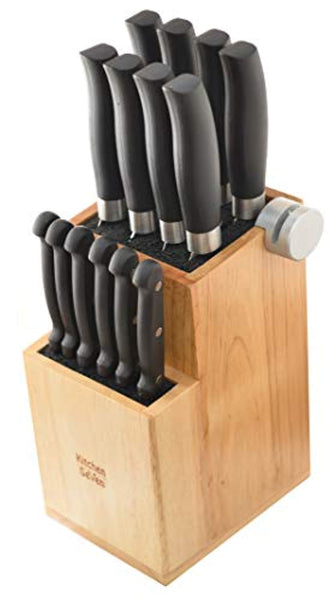 Bamboo Universal Knife Block - Knife Holder with 2 Built-In Knife  Sharpeners - 2-Tiered Modern Knife Storage Up to 16 Large and Small Knives