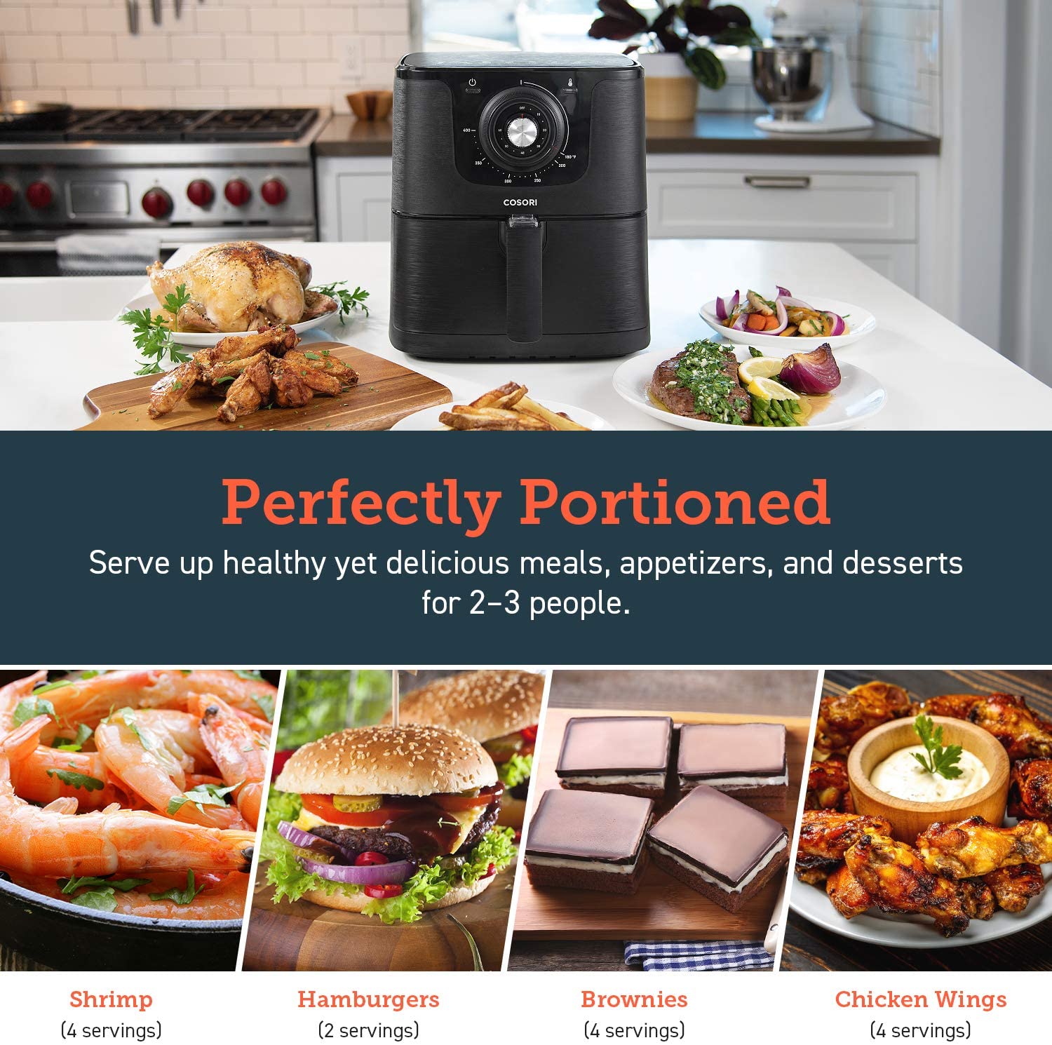 Air Fryer Large Hot Electric Oven Oilless Cooker Deluxe Temperature Knob Control, Nonstick, ETL Listed Basket, 3.7 QT-Mechanical - Eco Trade Company