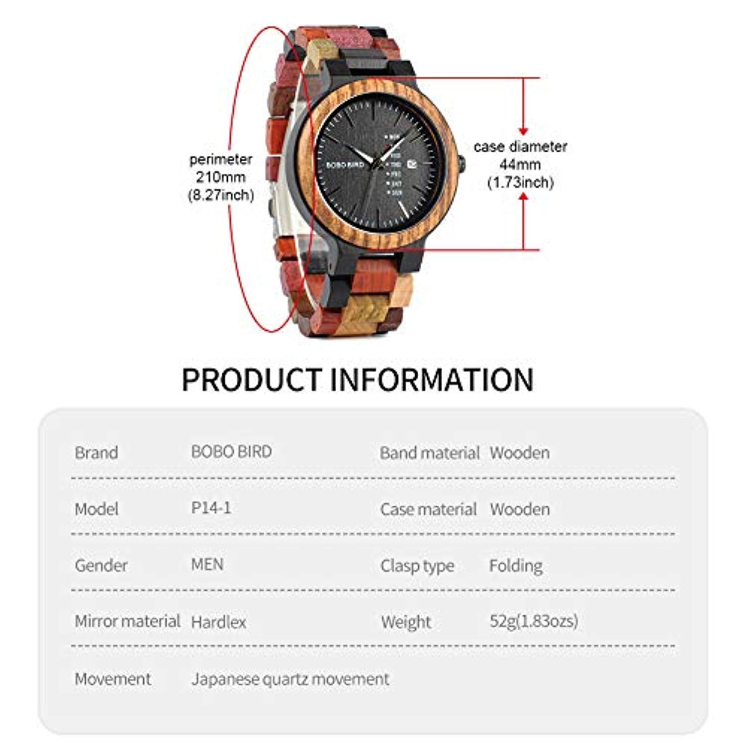 Men's Colorful Wooden Watch, Week & Date Display Quartz Watches Handmade Casual Wood Wrist Watch - Eco Trade Company