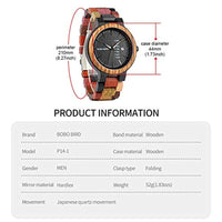 Men's Colorful Wooden Watch, Week & Date Display Quartz Watches Handmade Casual Wood Wrist Watch - Eco Trade Company